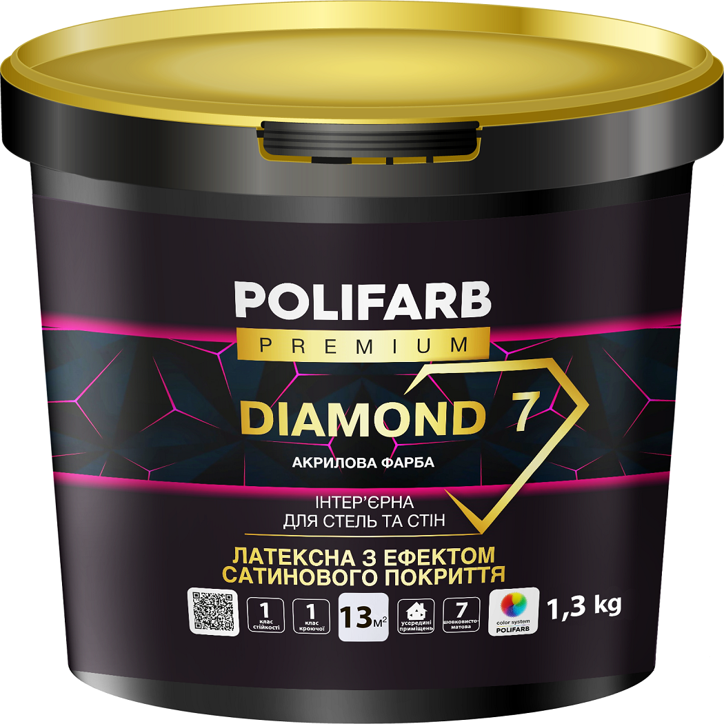 Фарба акрилова Polifarb DIAMOND 7 шовковистий мат білий 1,3 кг